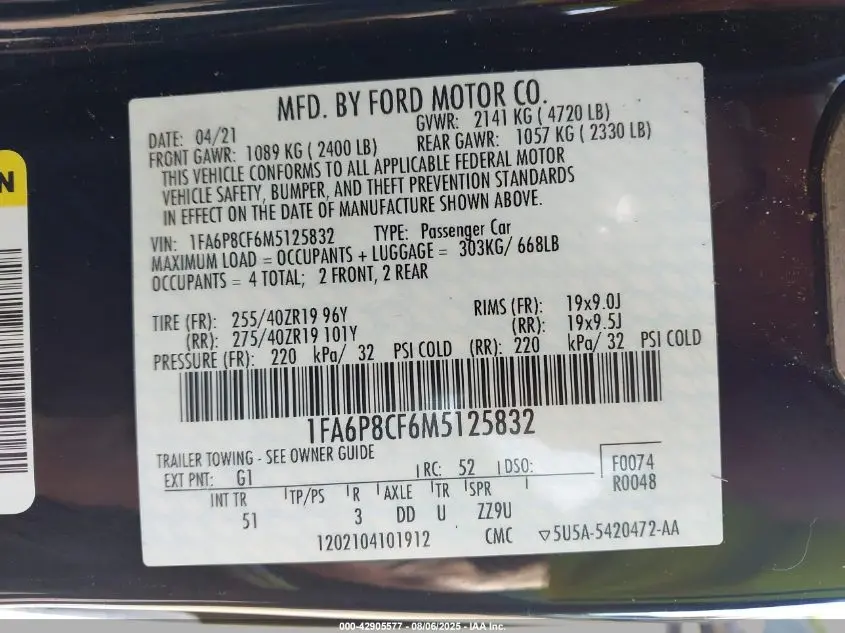 2021 FORD MUSTANG GT PREMIUM FASTBACK