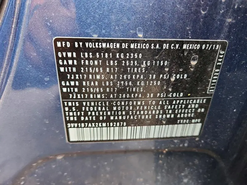 2019 VOLKSWAGEN TIGUAN S  