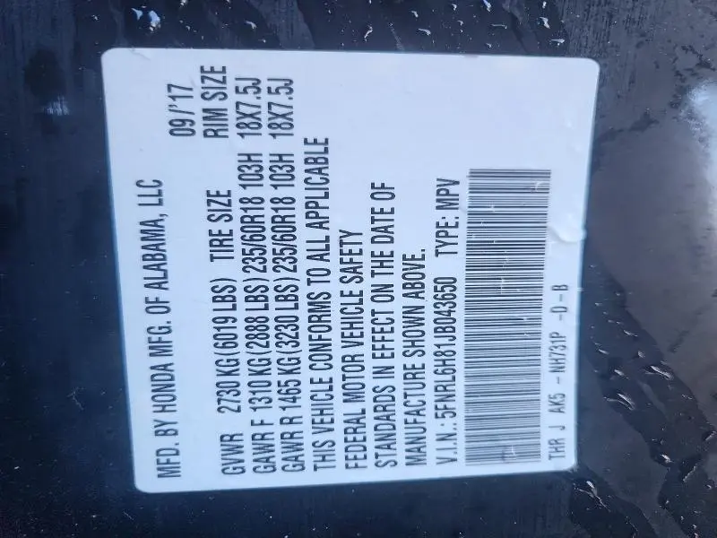 2018 HONDA ODYSSEY TOURING  