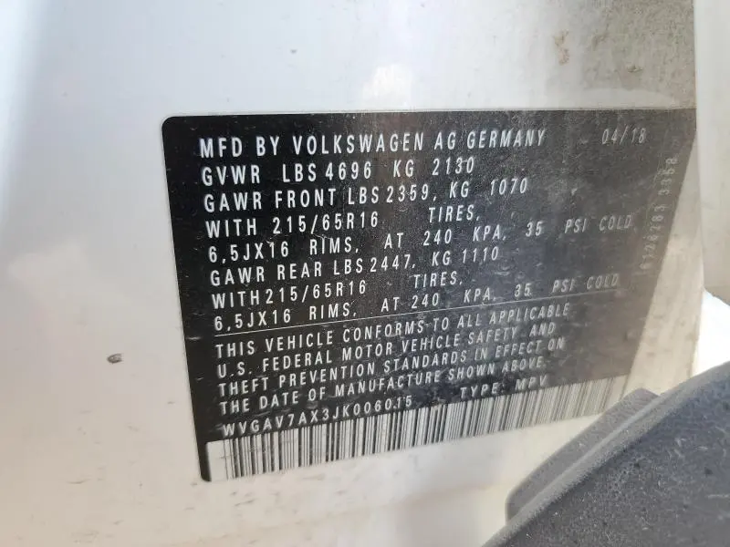 2018 VOLKSWAGEN TIGUAN LIMITED   