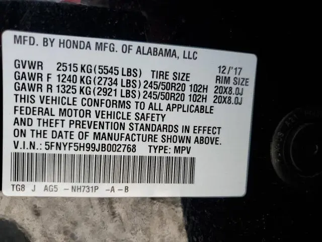 2018 HONDA PILOT TOURING  