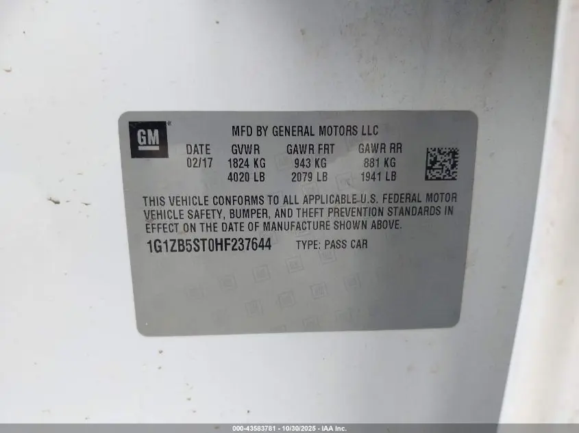 2017 CHEVROLET MALIBU LS