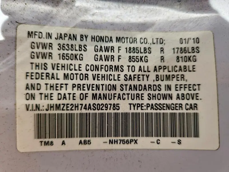 2010 HONDA INSIGHT EX  