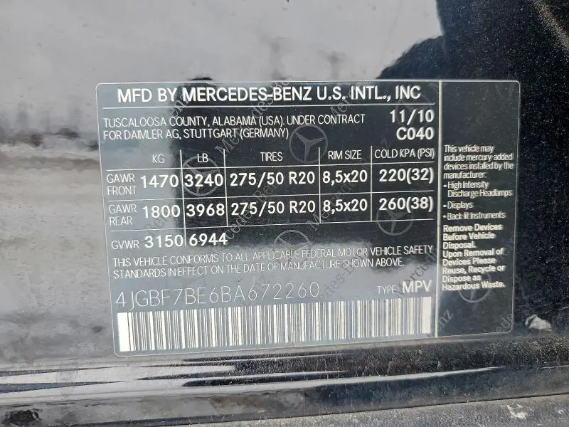 2011 MERCEDES-BENZ GL 450 4MATIC  