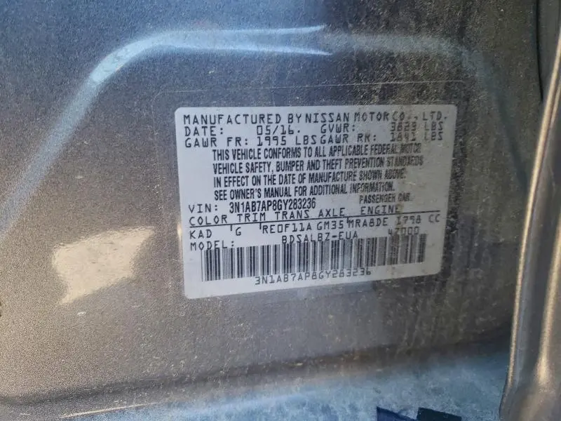 2016 NISSAN SENTRA S  