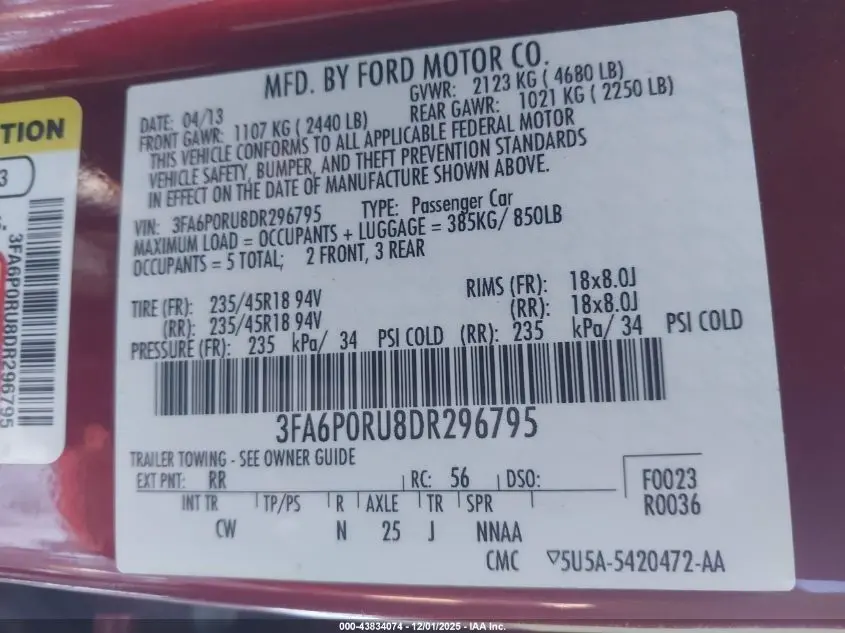 2013 FORD FUSION HYBRID TITANIUM