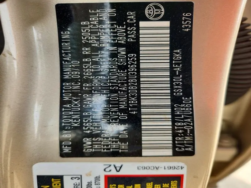 2011 TOYOTA AVALON BASE  