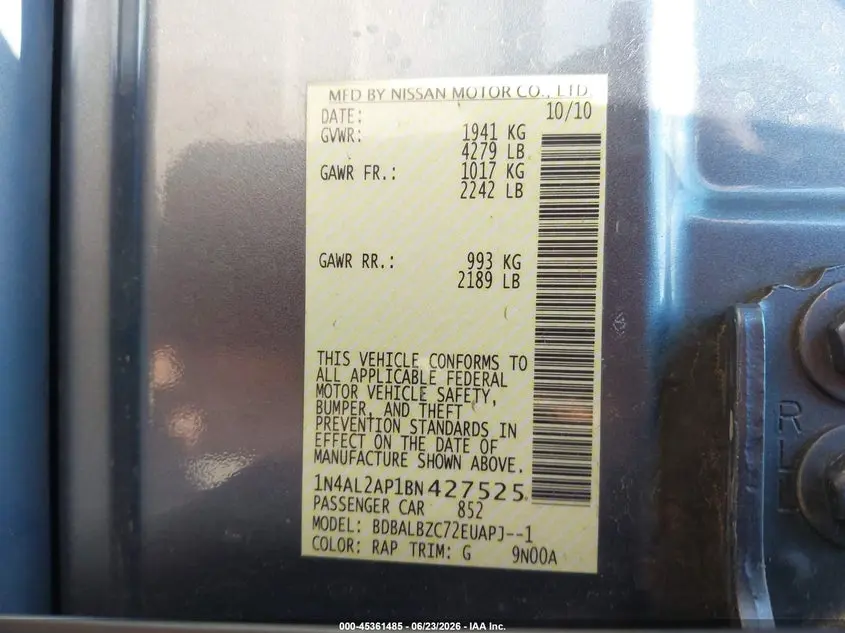 2011 NISSAN ALTIMA 2.5 S