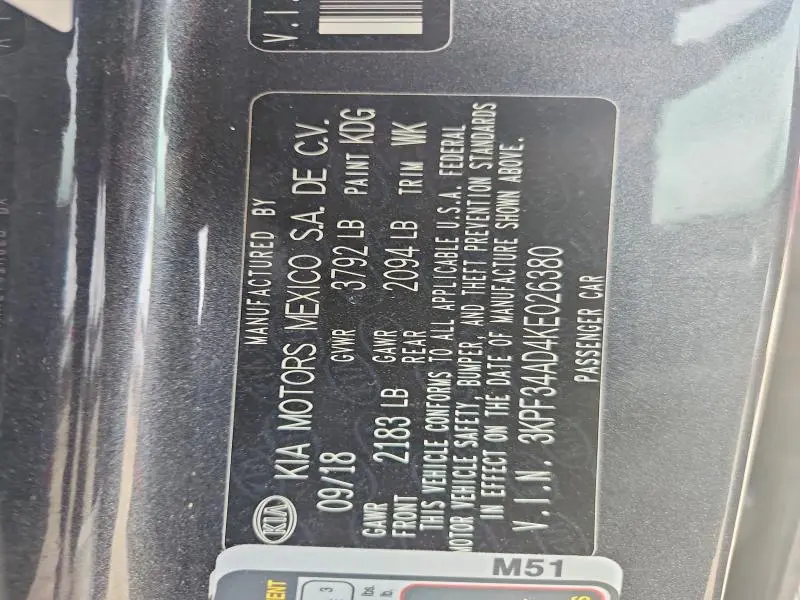2019 KIA FORTE S  