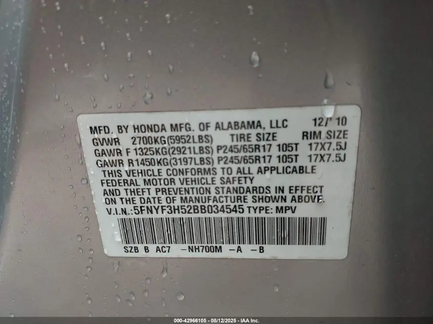 2011 HONDA PILOT EX-L