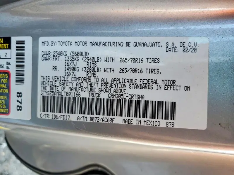 2020 TOYOTA TACOMA ACCESS CAB  