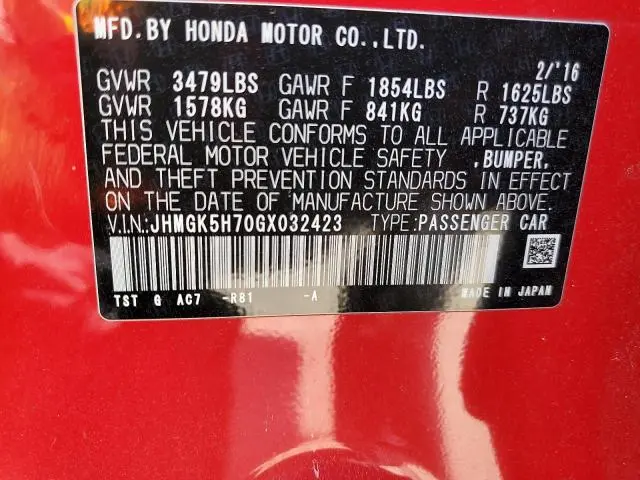 2016 HONDA FIT EX  
