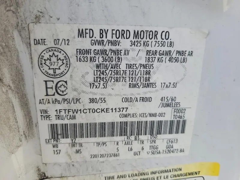 2012 FORD F150 SUPERCREW  