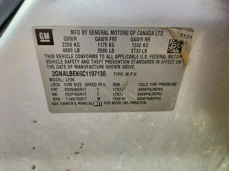 2012 CHEVROLET EQUINOX LS  
