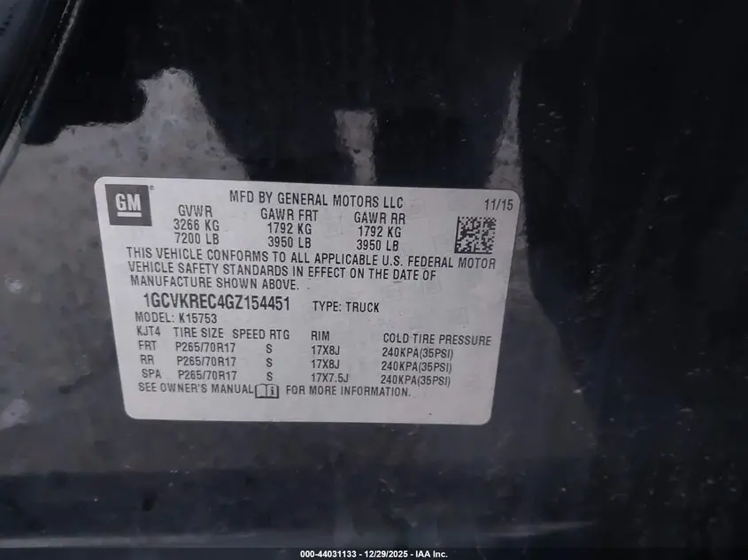 2016 CHEVROLET SILVERADO 1500 1LT