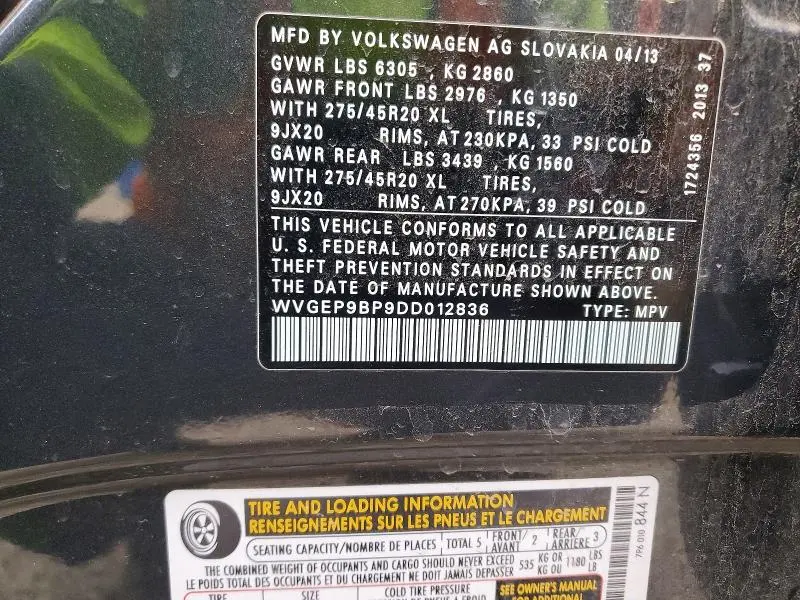 2013 VOLKSWAGEN TOUAREG V6 TDI  