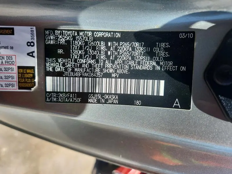 2010 TOYOTA FJ CRUISER BASE  