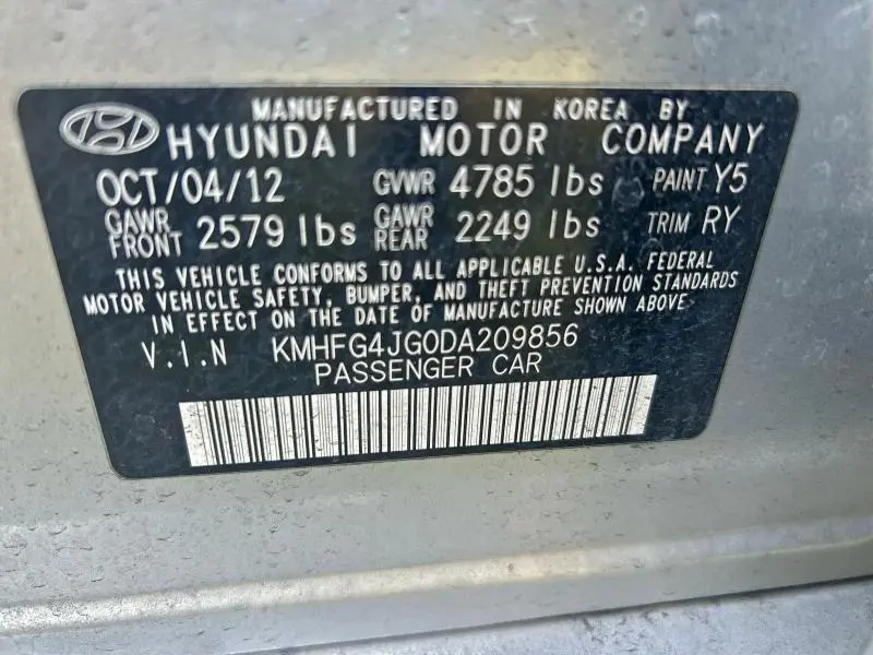 2013 HYUNDAI AZERA   
