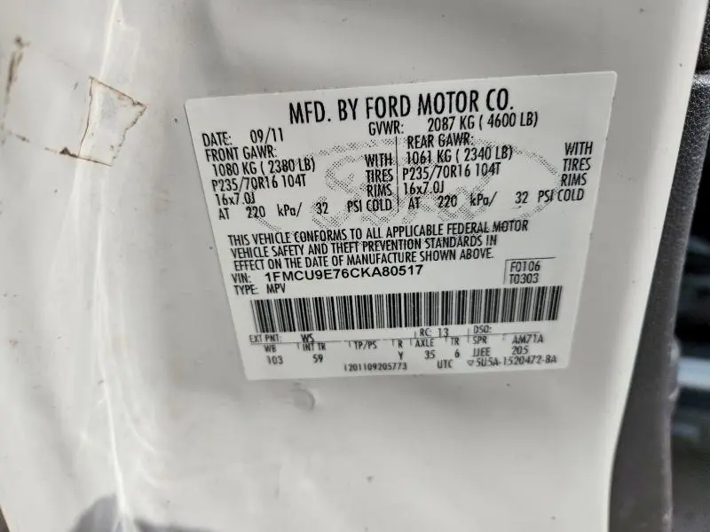 2012 FORD ESCAPE LIMITED  