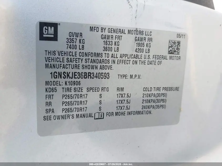 2011 CHEVROLET SUBURBAN 1500 LT1