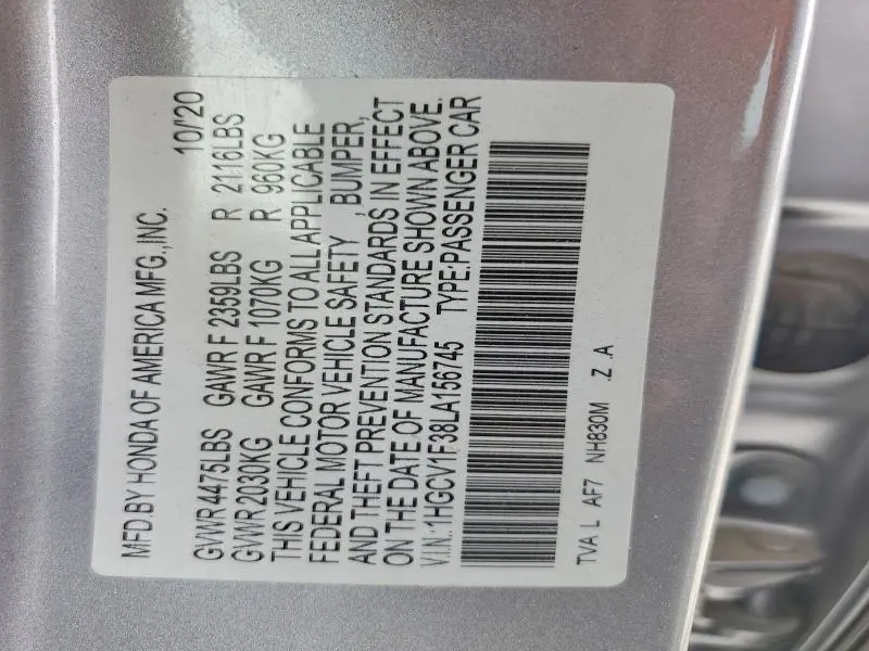 2020 HONDA ACCORD   