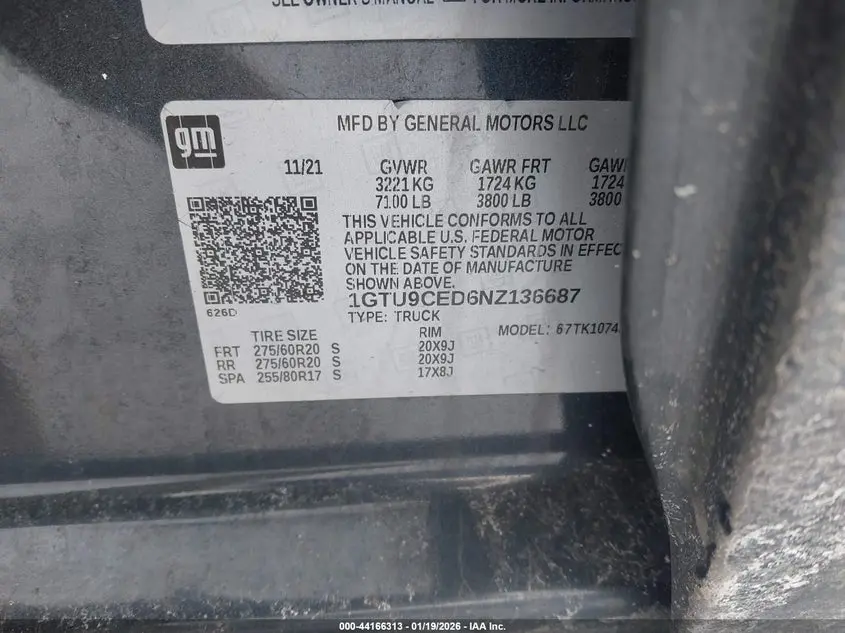 2022 GMC SIERRA 1500 LIMITED 4WD  STANDARD BOX ELEVATION