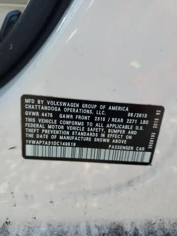 2013 VOLKSWAGEN PASSAT S  
