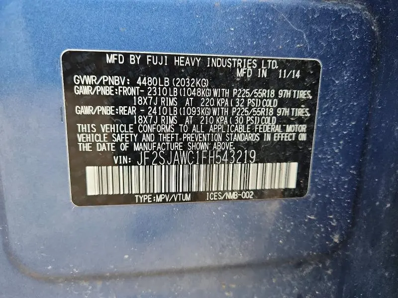 2015 SUBARU FORESTER 2.5I TOURING  