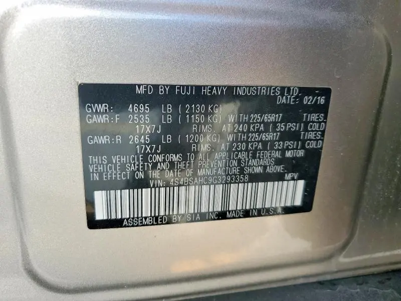 2016 SUBARU OUTBACK   