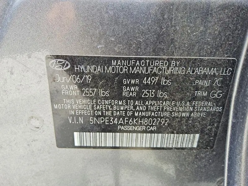 2019 HYUNDAI SONATA SEL  
