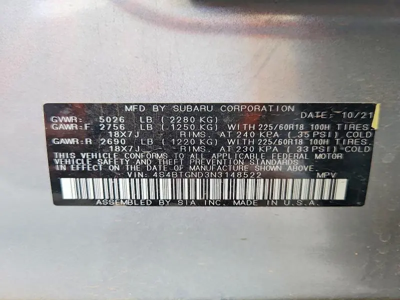 2022 SUBARU OUTBACK LIMITED XT  