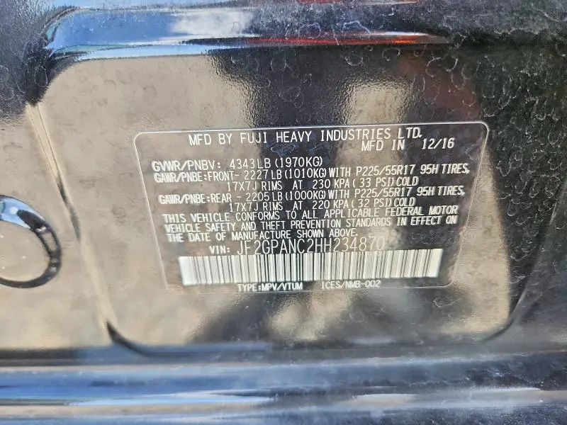 2017 SUBARU CROSSTREK LIMITED  