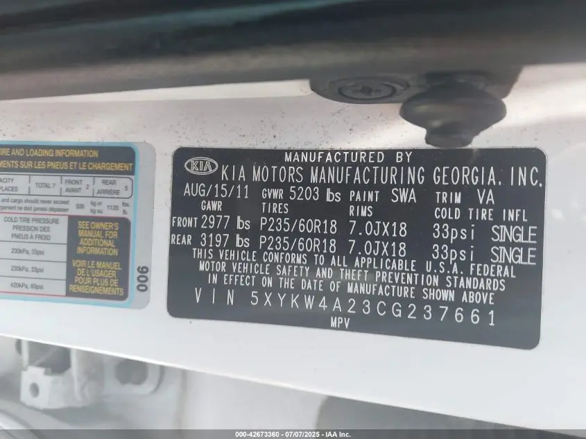 2012 KIA SORENTO SX V6
