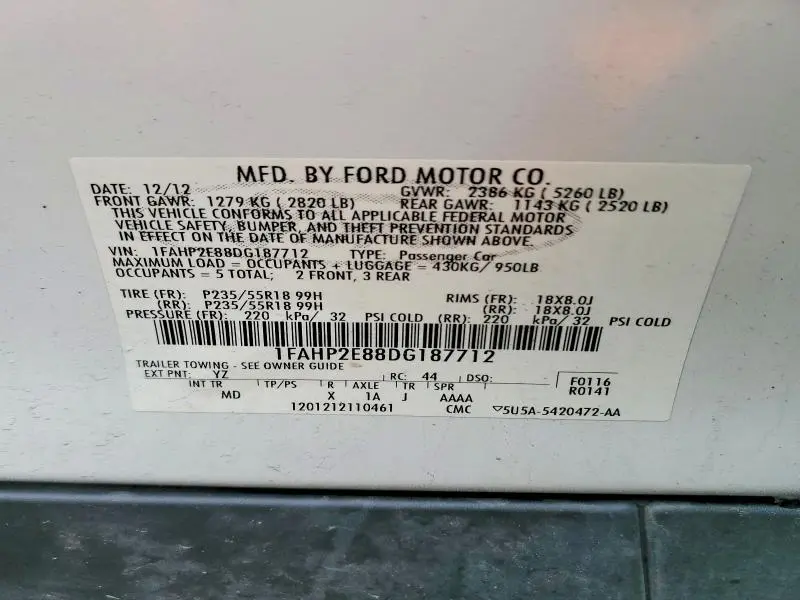 2013 FORD TAURUS SEL  