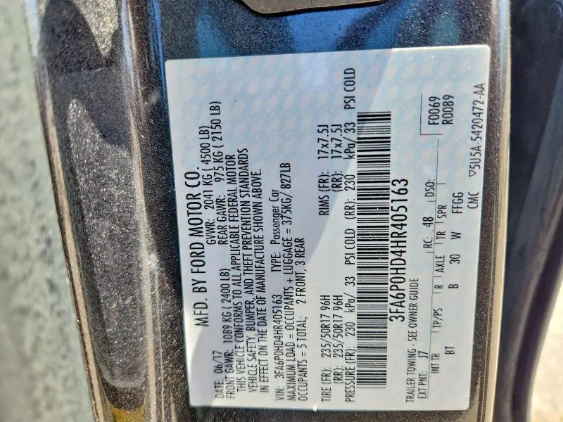 2017 FORD FUSION SE  