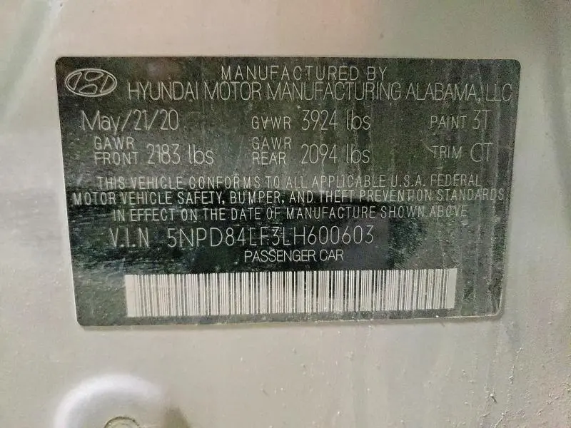 2020 HYUNDAI ELANTRA SEL  