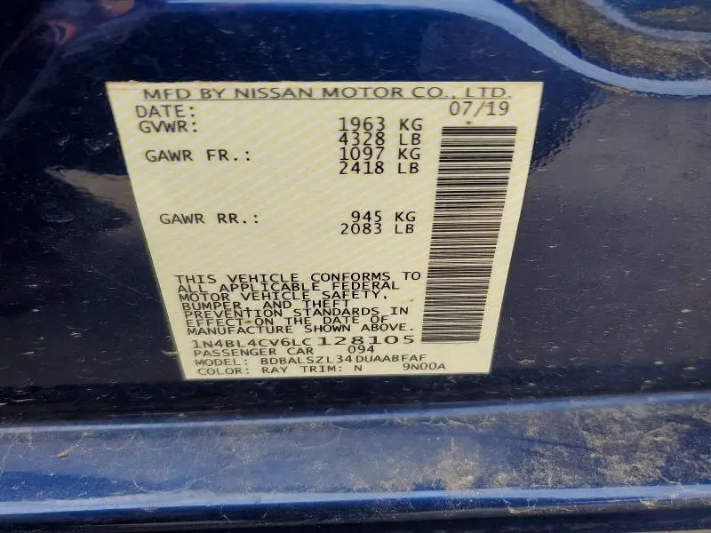 2020 NISSAN ALTIMA 2.5 SR  