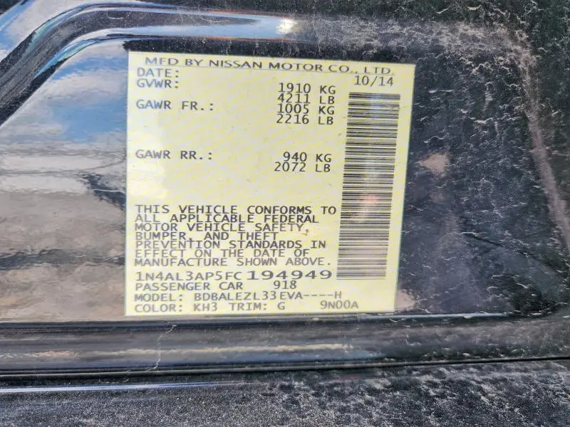 2015 NISSAN ALTIMA 2.5 S  