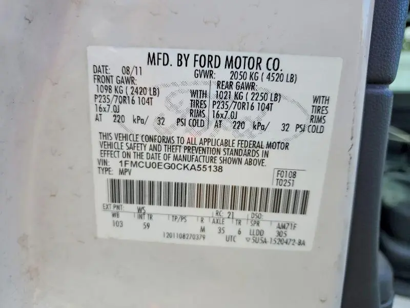 2012 FORD ESCAPE LIMITED  