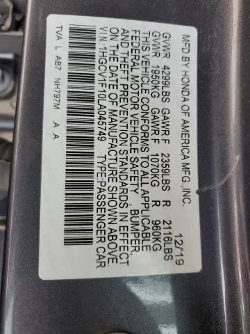 2020 HONDA ACCORD LX
