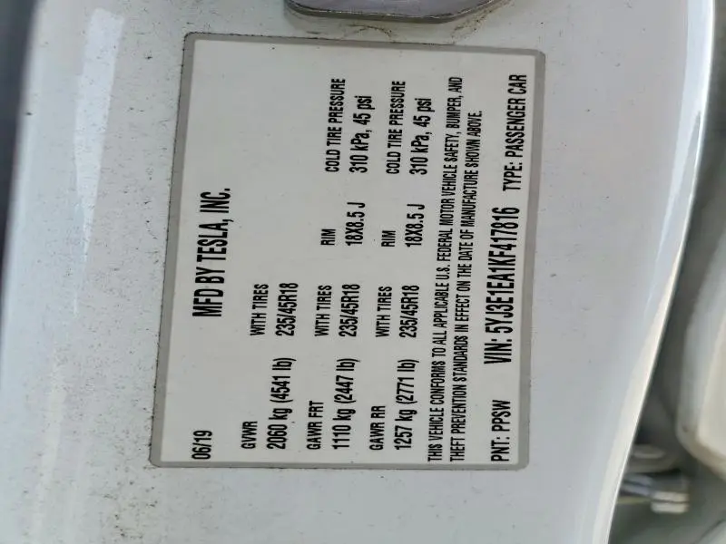 2019 TESLA MODEL 3   