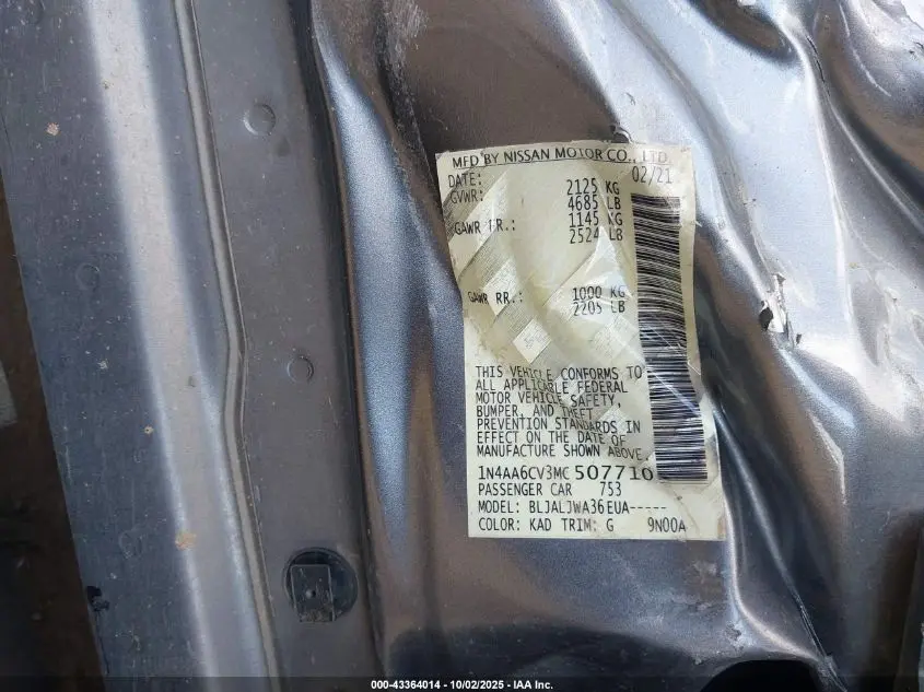 2021 NISSAN MAXIMA SV XTRONIC CVT