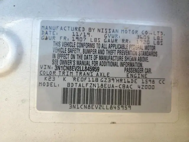 2020 NISSAN VERSA SV  