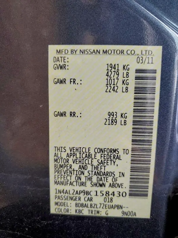 2011 NISSAN ALTIMA BASE  