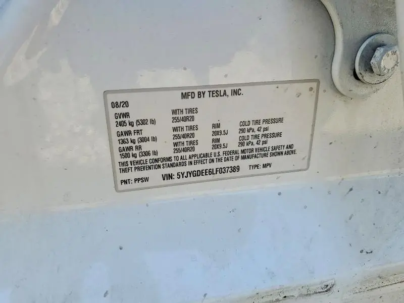 2020 TESLA MODEL Y   