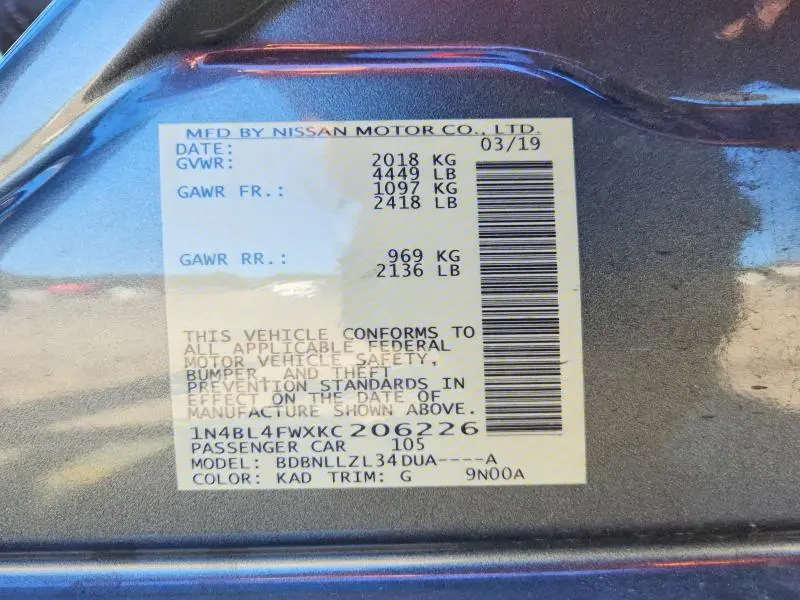 2019 NISSAN ALTIMA PLATINUM  