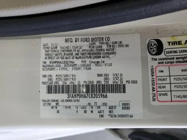 2012 FORD FUSION SE  