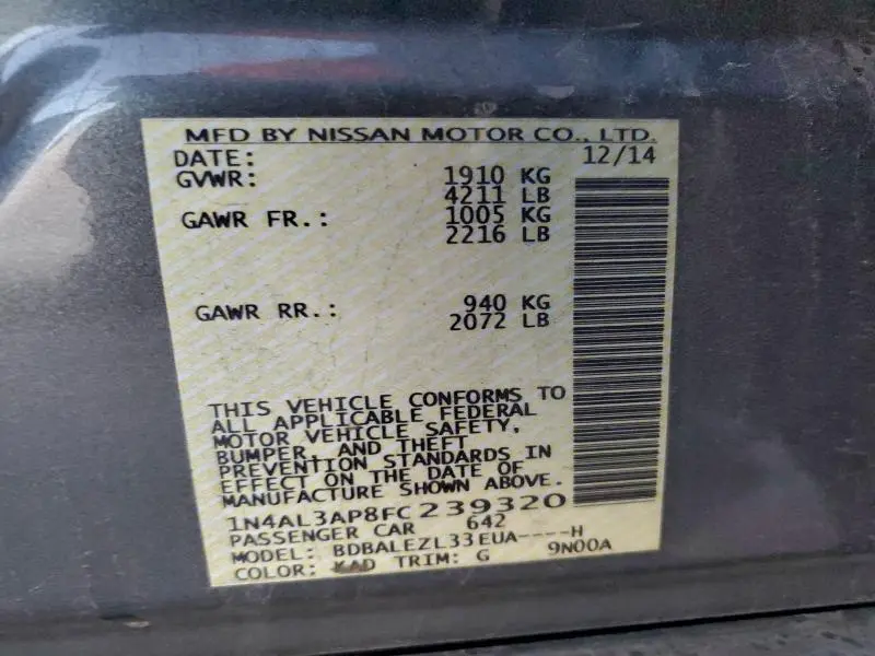 2015 NISSAN ALTIMA 2.5  