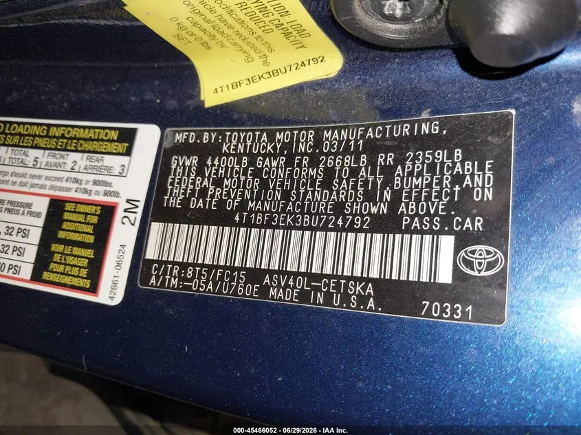2011 TOYOTA CAMRY SE