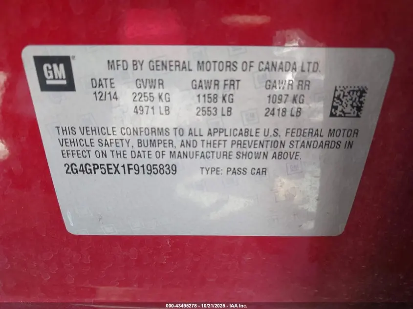 2015 BUICK REGAL TURBO PREMIUM I